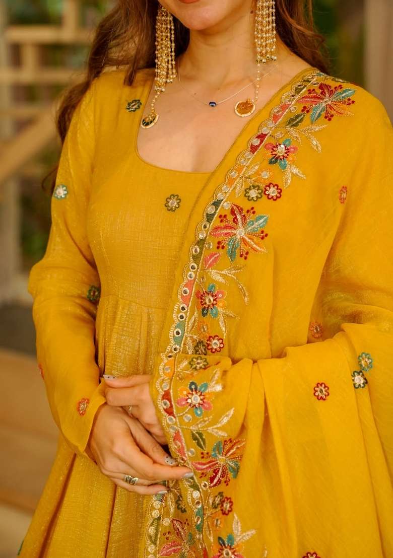 Yellow Emboidered Silk Sharara Set - Indya