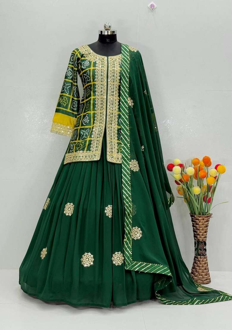 Green Emboidered Chinon Kurta Set - Indya