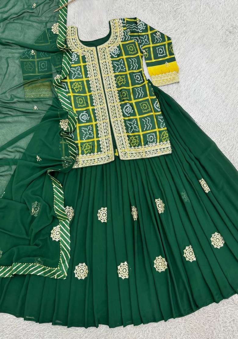 Green Emboidered Chinon Kurta Set - Indya