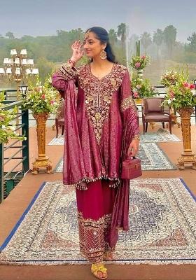 Deep Wine Emboidered Nylon Lining Kurta Set