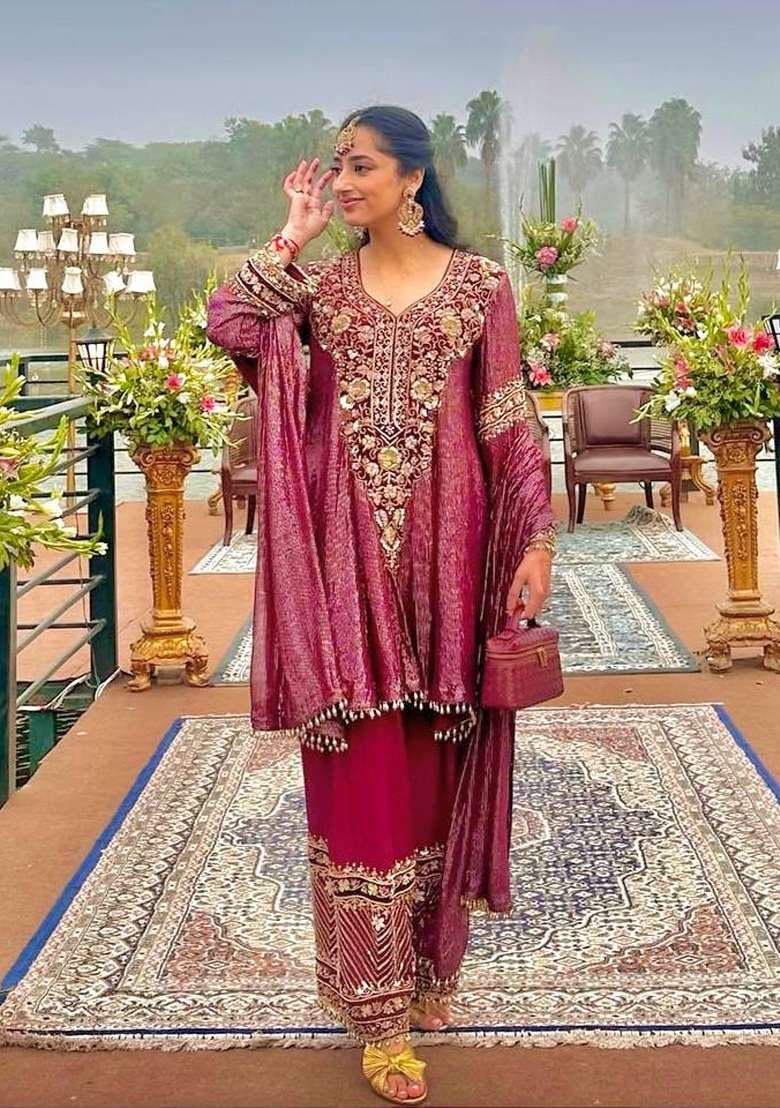 Deep Wine Emboidered Nylon Lining Kurta Set - Indya
