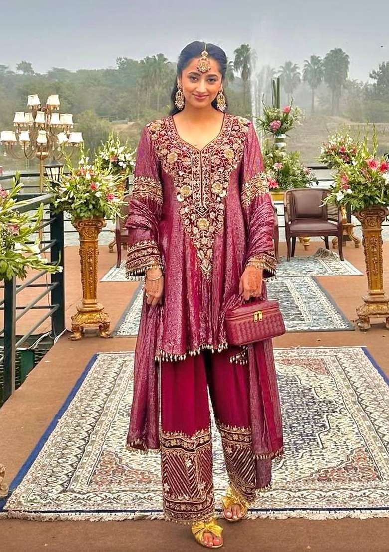 Deep Wine Emboidered Nylon Lining Kurta Set - Indya