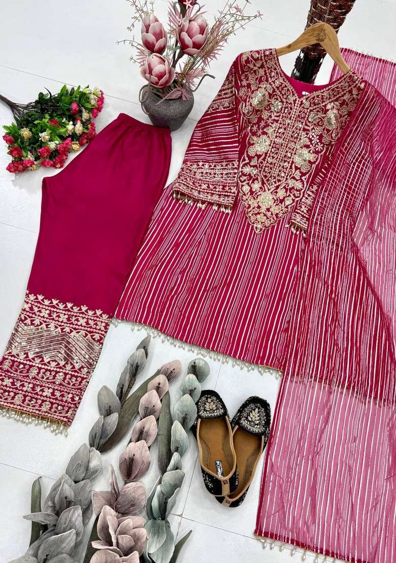 Deep Wine Emboidered Nylon Lining Kurta Set - Indya