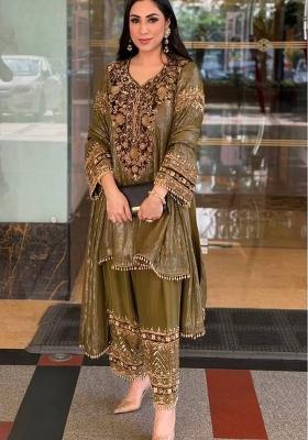 Mehendi Emboidered Nylon Lining Kurta Set