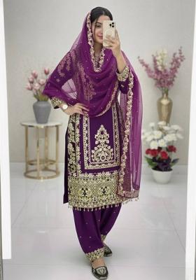 Dark Wine Emboidered Georgette Kurta Set