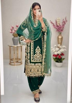 Green Emboidered Georgette Kurta Set