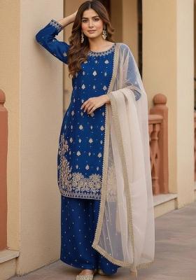 Light Blue Emboidered Silk Kurta Set