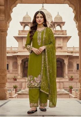 Mehendi Emboidered Georgette Kurta Set