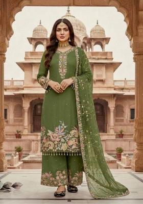 Green Emboidered Georgette Kurta Set