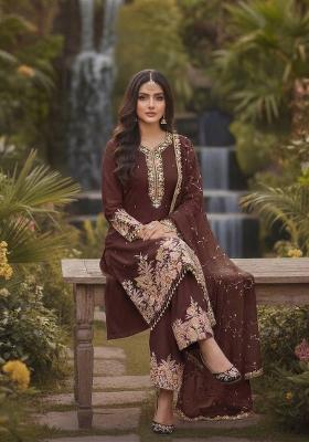 Maroon Emboidered Georgette Kurta Set