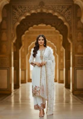 White Emboidered Georgette Kurta Set