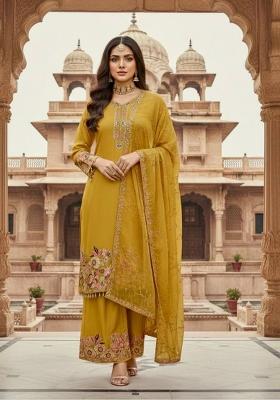 Yellow Emboidered Georgette Kurta Set