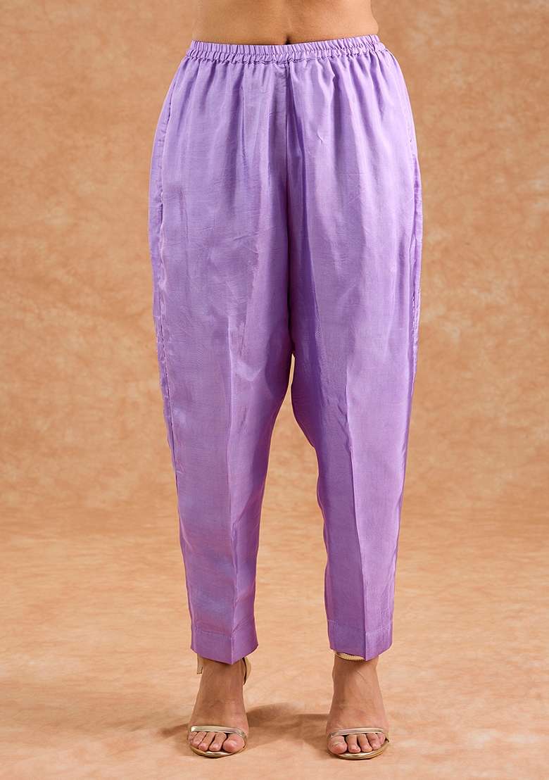 Lavender Embroidered Silk Blend Kurta Set - Indya