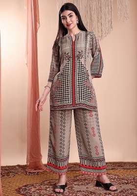 Brown Printed Crepe Palazzo Set