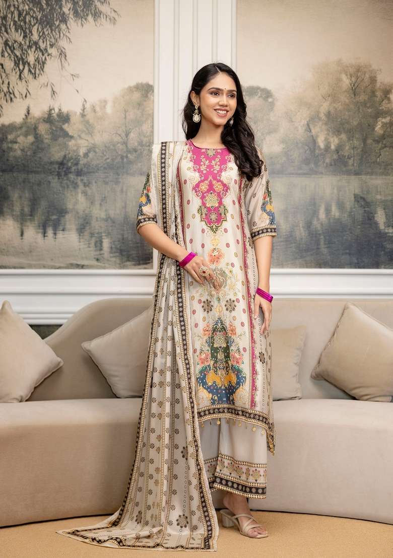 White Embroidered Silk Palazzo Set - Indya