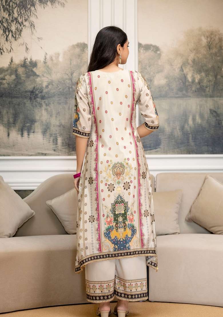 White Embroidered Silk Palazzo Set - Indya