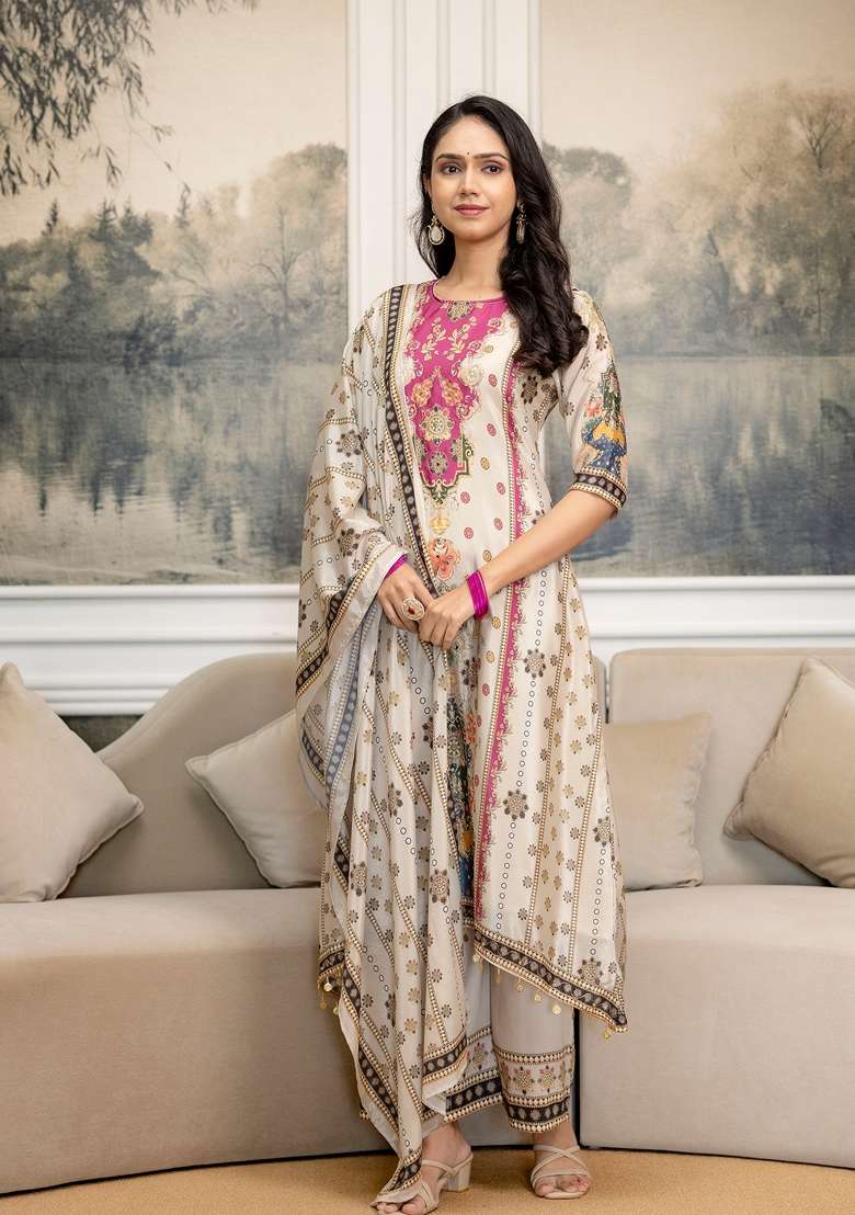 White Embroidered Silk Palazzo Set - Indya