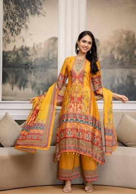 Mustard Embroidered Silk Palazzo Set