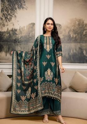 Teal Embroidered Silk Palazzo Set
