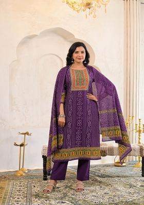 Purple Embroidered Cotton Kurta Set