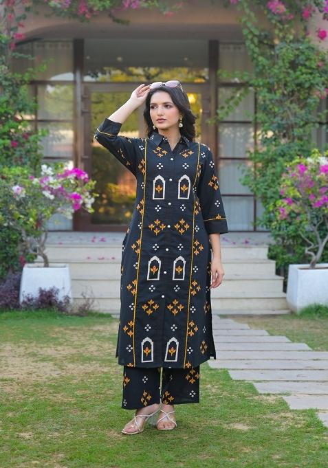 Black Printed Cotton Palazzo Set