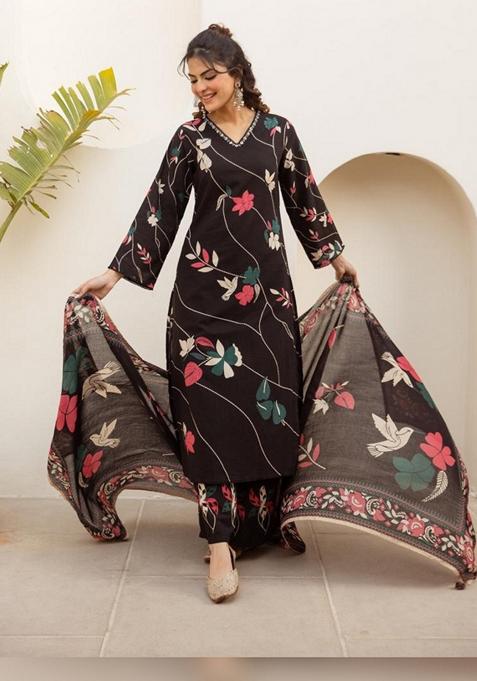 Black Printed Cotton Palazzo Set