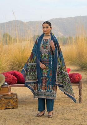 Blue Sequin Cotton Palazzo Set