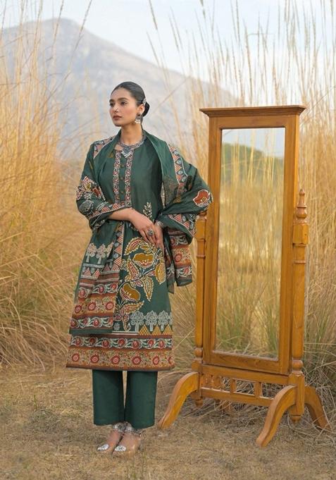 Green Embroidered Cotton Kurta Set