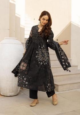 Black Embroidered Cotton Kurta Set