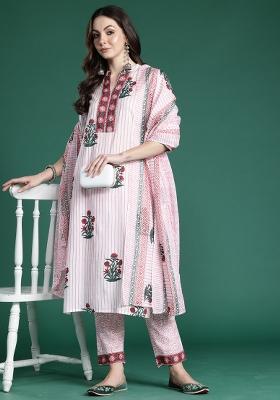 Pink Printed Cotton Kurta Set