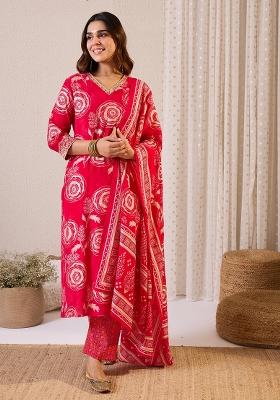 Pink Printed Chanderi Kurta Set
