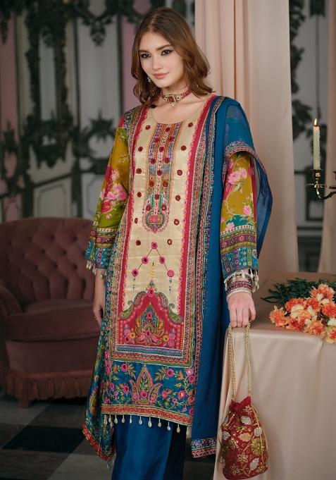Multicolor Printed Silk Kurta Set