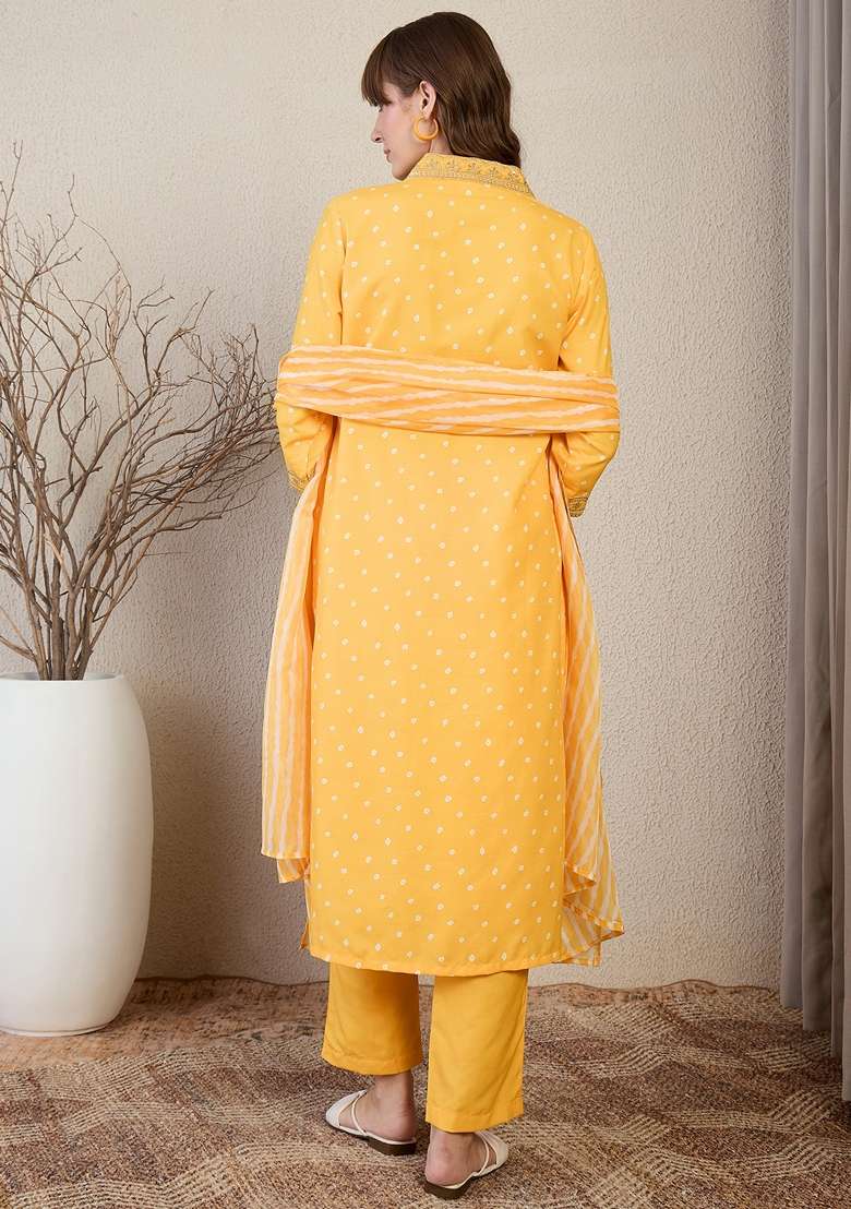 Yellow Printed Cotton Kurta Set - Indya