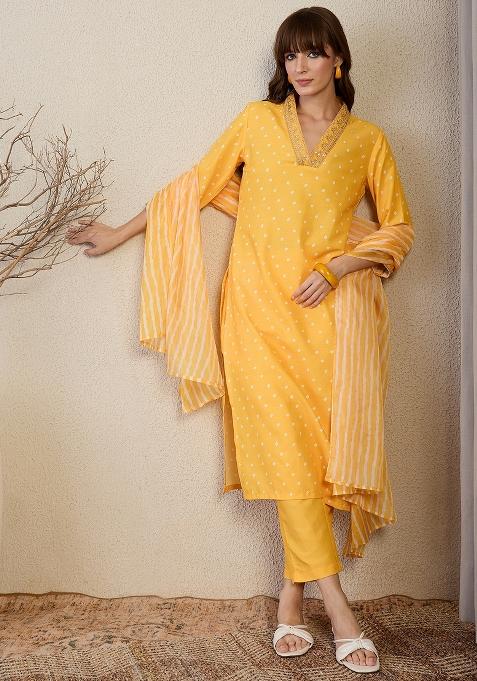Yellow Printed Cotton Kurta Set