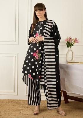 Black Printed Cotton Kurta Set