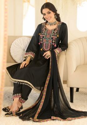 Black Embroidered Organza Kurta Set