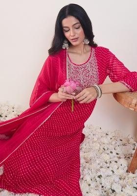 Pink Embroidered Georgette Kurta Set