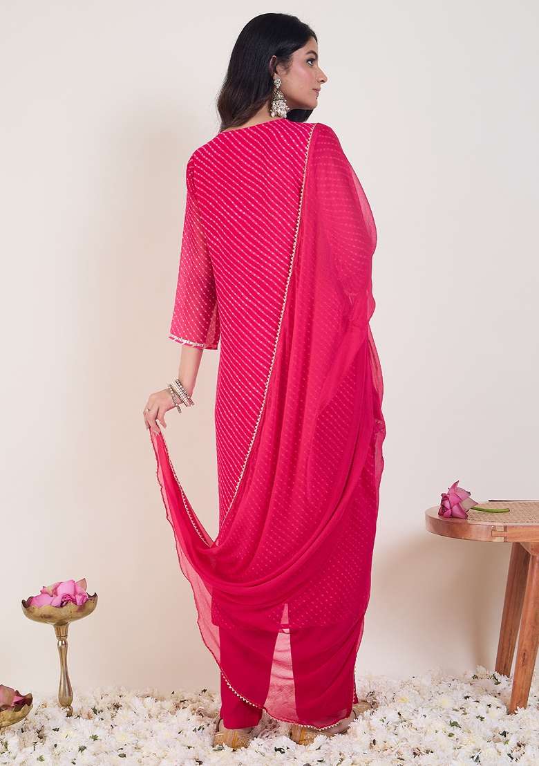 Pink Embroidered Georgette Kurta Set - Indya