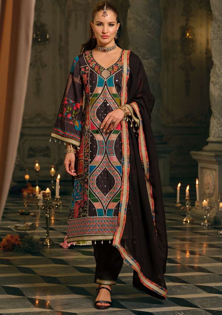 Multicolor Printed Silk Kurta Set - Indya