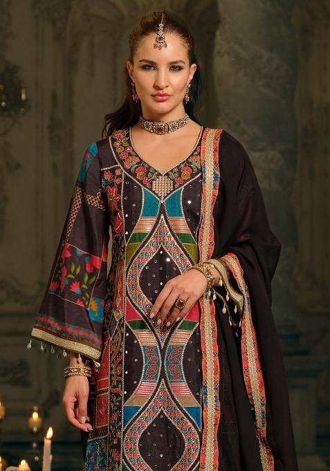Multicolor Printed Silk Kurta Set