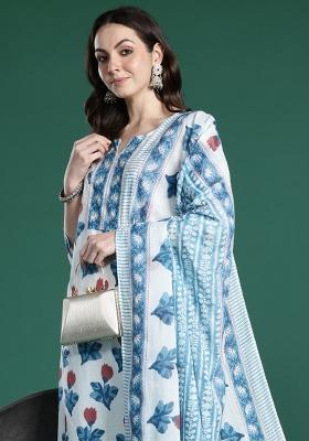 White Printed Cotton Kurta Set