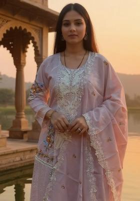 Lavender Embroidered Cotton Kurta Set