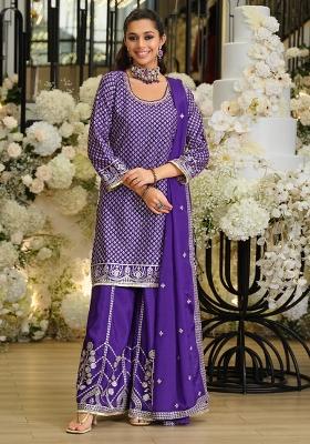 Purple Embroidered Silk Kurta Set