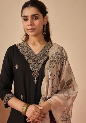 Black Embroidered Viscose Kurta Set