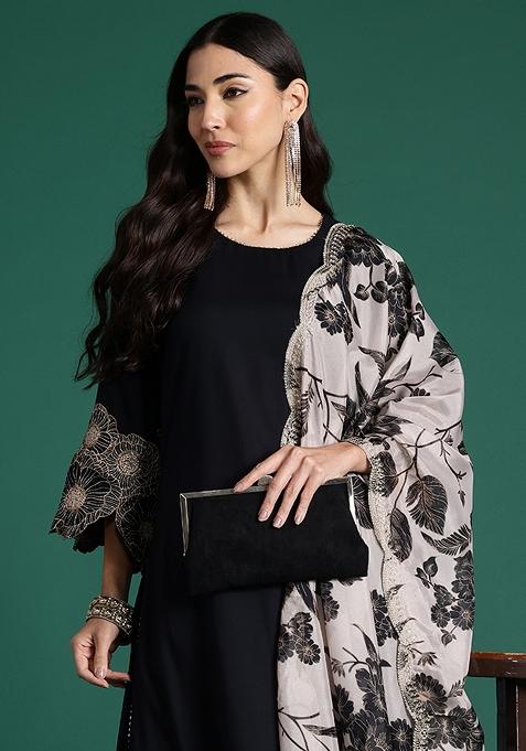 Black Solid Viscose Kurta Set
