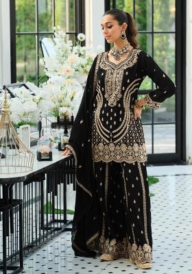 Black Embroidered Silk Kurta Set