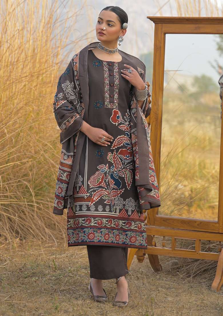 Brown Printed Cotton Kurta Set - Indya