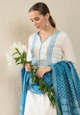 White Embroidered Cotton Kurta Set