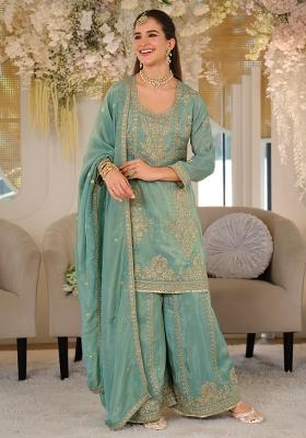 Green Embroidered Silk Kurta Set