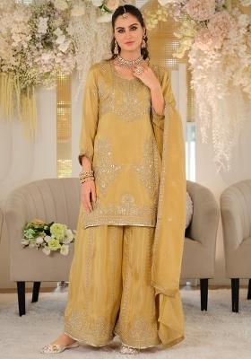 Yellow Embroidered Silk Kurta Set